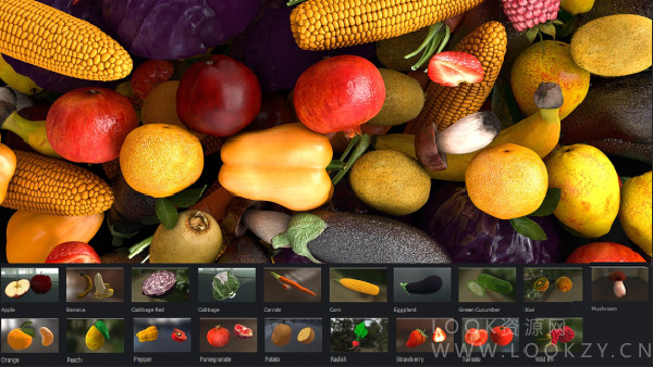 E3D模型-19组常见三维水果蔬菜模型包含贴图 Fruit Model E3D & Cinema 4d