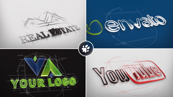 AE模板-手绘线条三维立体LOGO演绎标志展示模板 Architect Sketch Logo