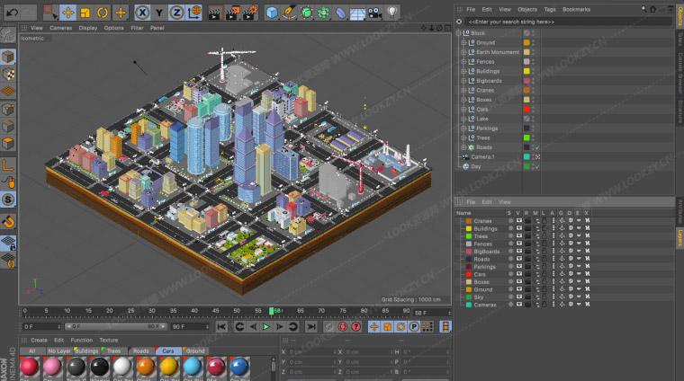 C4D模型-Low Poly风格卡通城市建筑群工程模型下载 含材质贴图