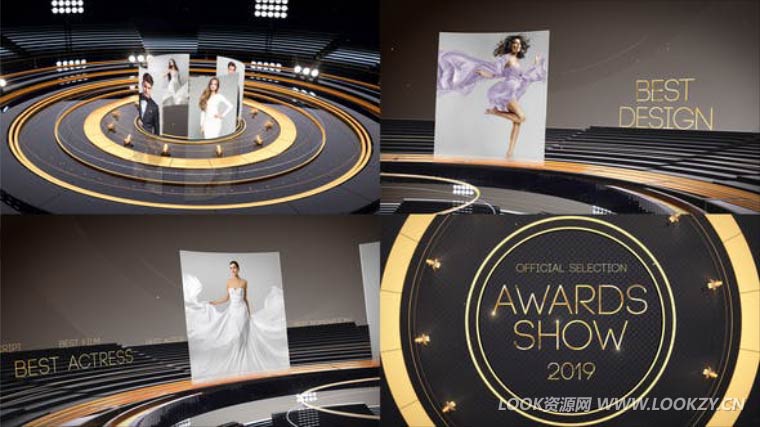 AE模板-三维舞台颁奖典礼人物介绍片头模板 Golden Awards Promo