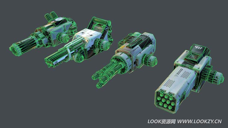 3D模型-四个次时代游戏科幻武器枪炮3D模型下载 FBX格式 含材质