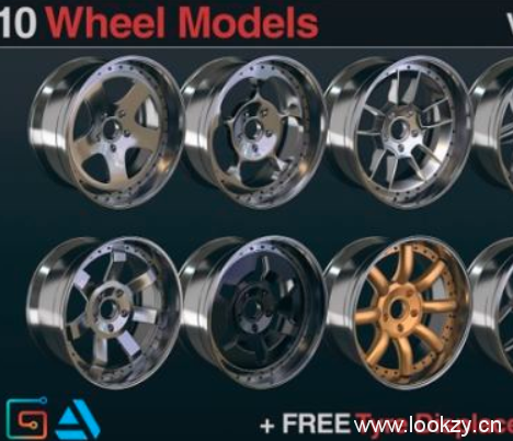 车轮车轱辘3D模型 Artstation – 10 Wheels Rims Models – Tuner 3 Piece Vol 01