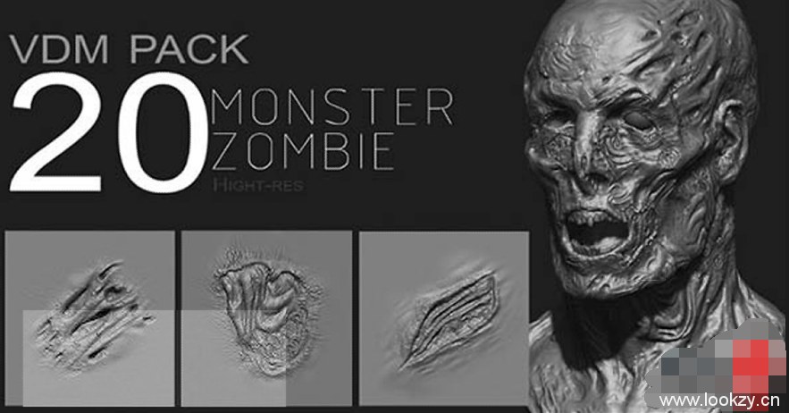 ZB笔刷-10个丧尸怪物皮肤细节雕刻笔刷预设 Artstation – Zbrush Zombie / Monster VDM Pack