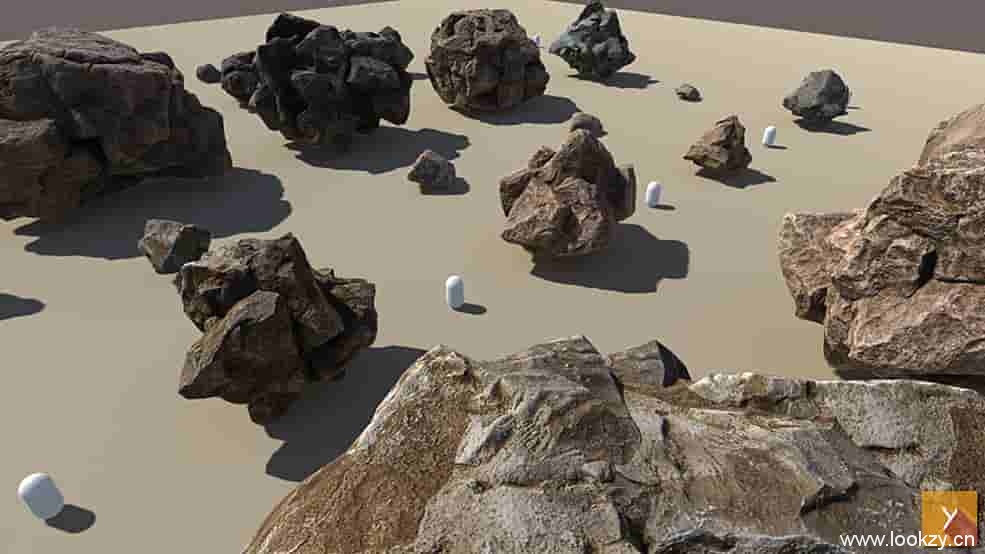 C4D模型-三维石头3D素材石头石块模型C4D FBX OBJ 格式模型素材
