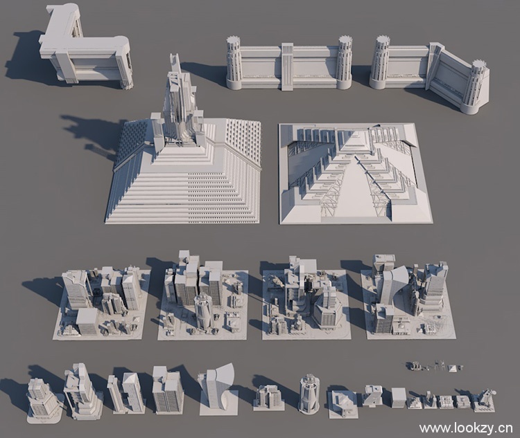 C4D模型套装-现代科幻建筑C4D模型创意场景3D电影游戏FBX OBJ创意场景