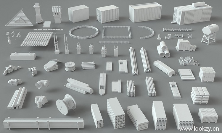 3D模型-建筑工地相关模组C4D模型创意场景3D模型素材-Cgtrader Construction Pack- 66 pieces 3D model