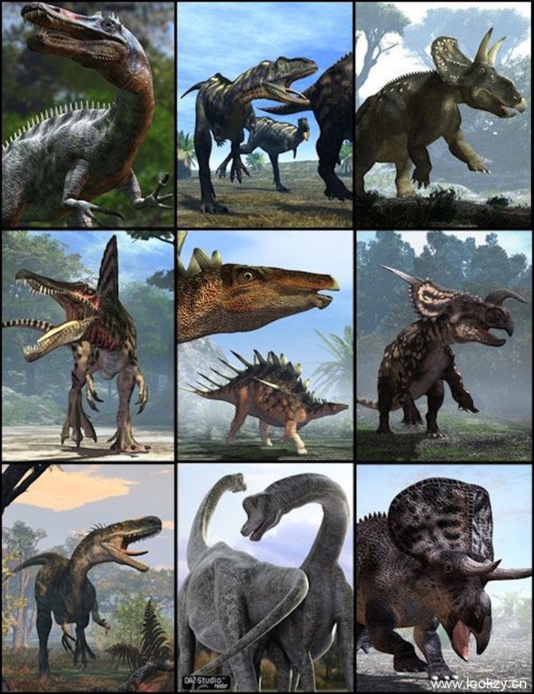 34个恐龙C4D模型含绑定动画创意场景3D模型-all dinosaurs 3d models C4D Rigged