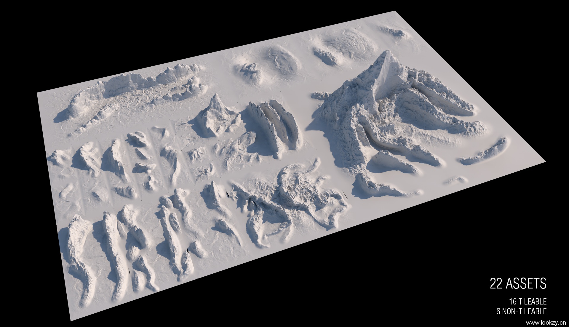 C4D模型-16组山峰山脉山地地势地形地貌模型组合