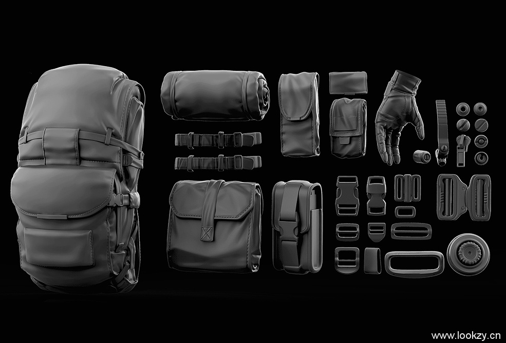 C4D模型-士兵背包袋子手套装备3DC4D模型创意场景素材