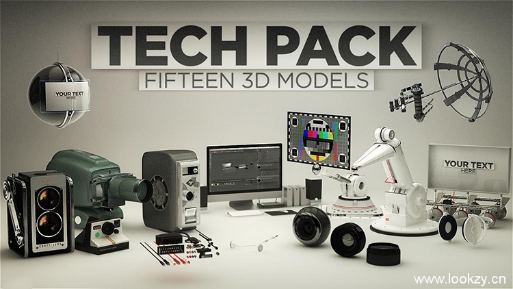 C4D模型-多媒体设备显示器音响机械臂电脑风扇3D模型合辑The Pixel Lab Tech Pack
