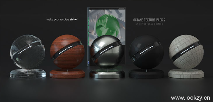 OC材质预设-100个C4D Octane玻璃钢铁布料塑料金属家居大理石木纹材质球预设合集