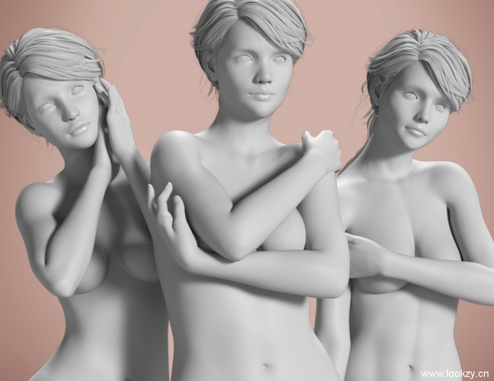 Daz studio-女孩女性雕塑白模高清身体面孔三维模型