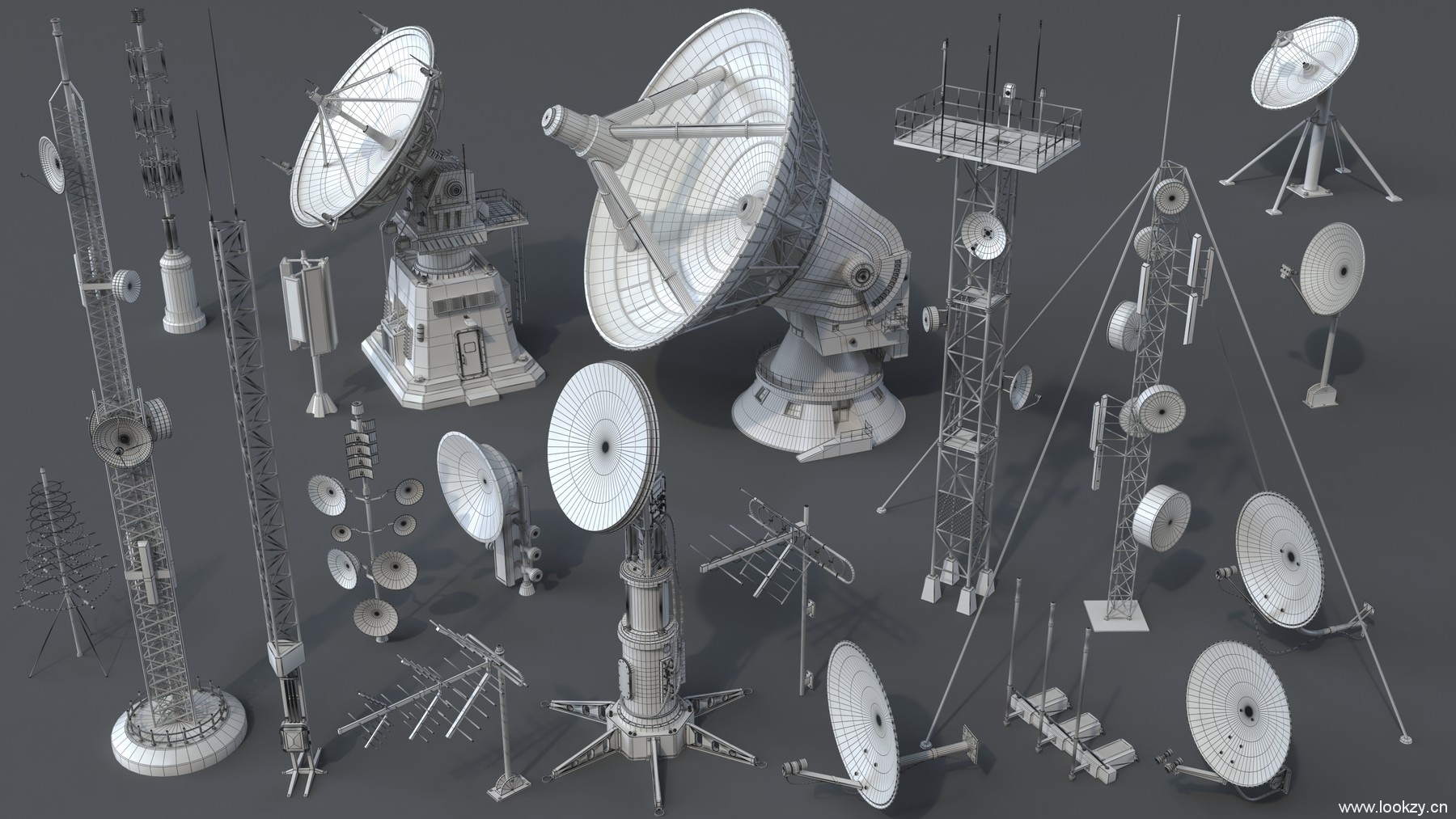 40个卫星信号塔接收天线发射塔电信基站雷达通信三维模型Artstation – Antennas 1+2